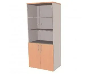 Bibliothèque porte vitrée - URBAN - Largeur 80 cm - Chêne/Aluminium