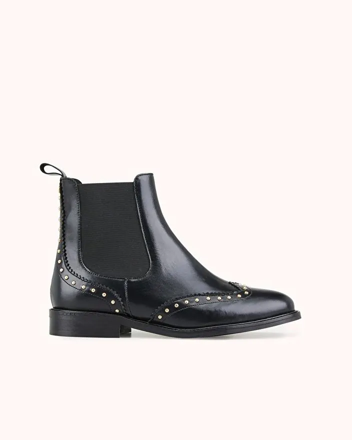 BOTTINE PLATE VLASTA en cuir lisse noir