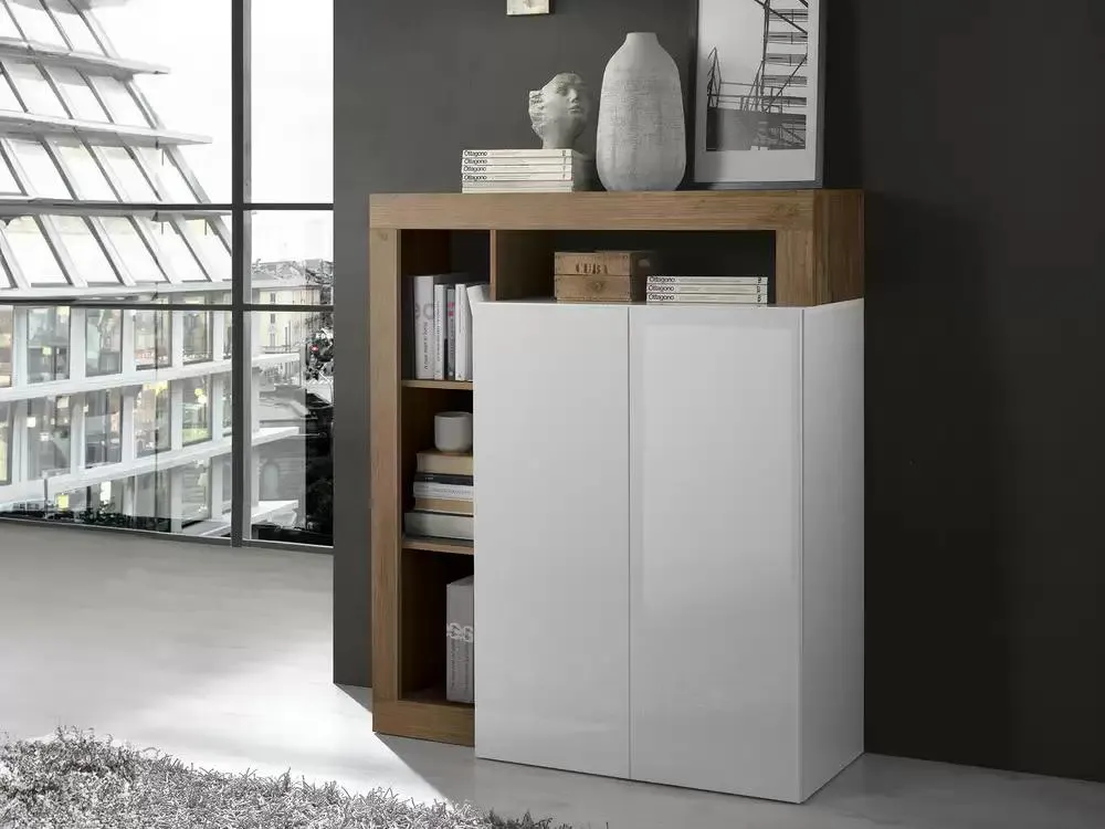 Meuble 2 portes Fribourg laqué blanc/chene mercure