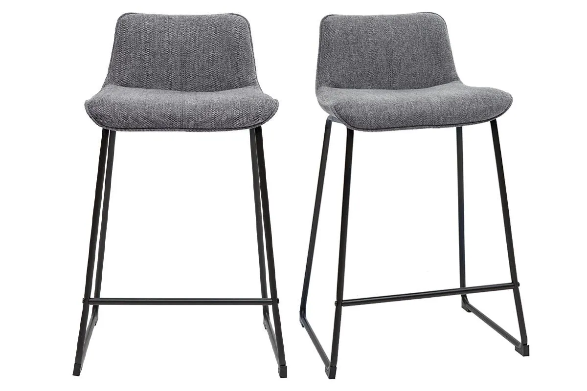 Tabourets de bar en tissu effet velours texturé gris et métal H65 (lot de 2) BOOST
