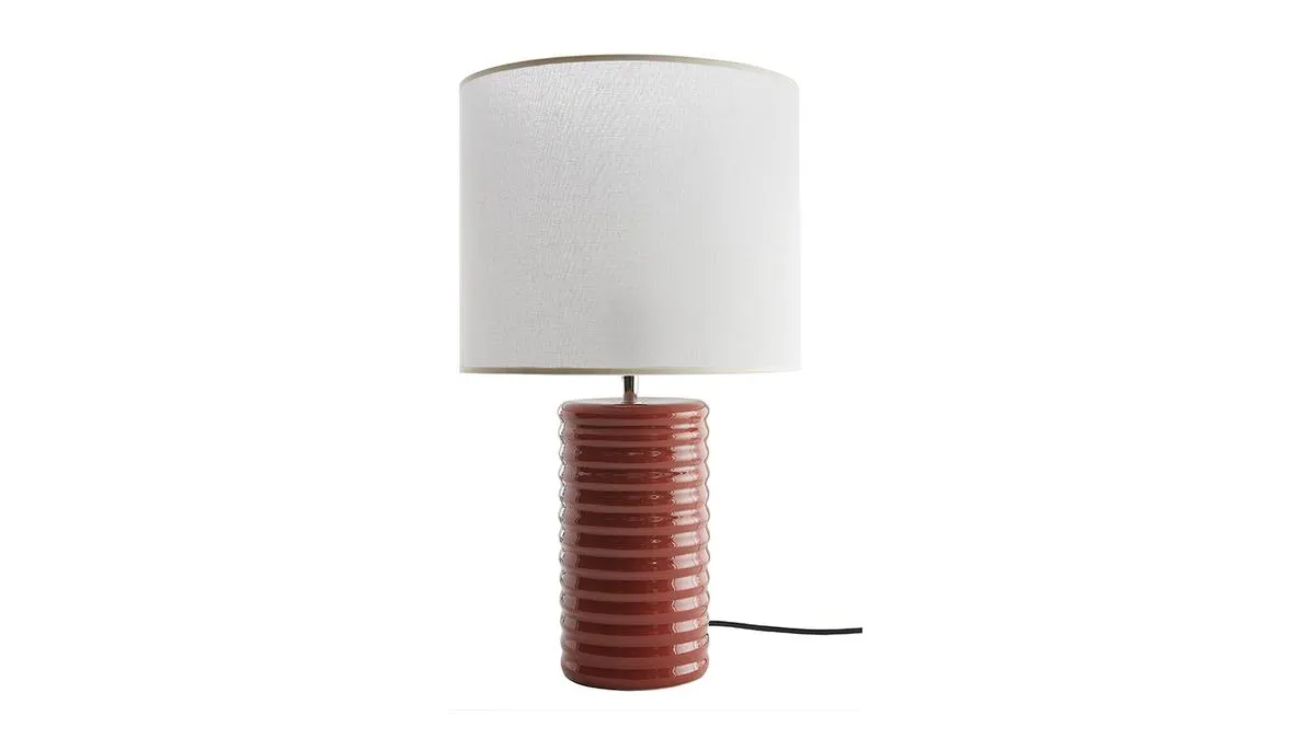 Lampe à poser en céramique émaillée terracotta et abat-jour écru H53 cm BERRO