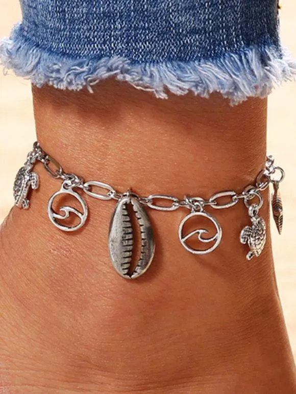 Chaîne de Cheville en Métal avec Pendentif Tortue Etoile de Mer et Coquillage pour Plage