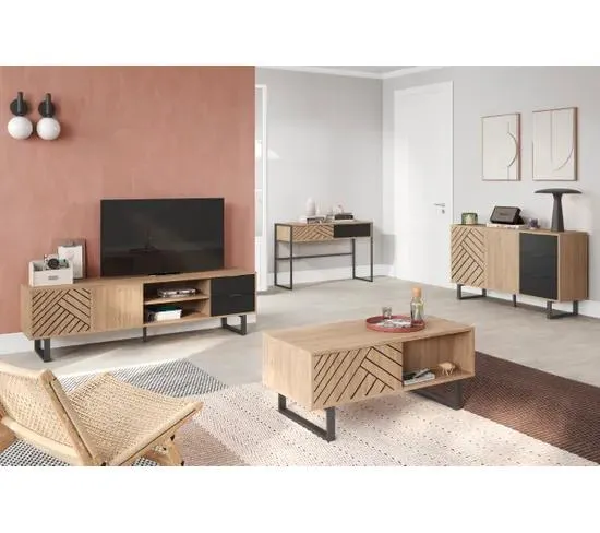 Meuble TV 180 cm VANIA imitation chêne