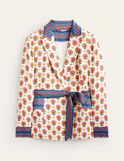 Blazer en satin à ceinture