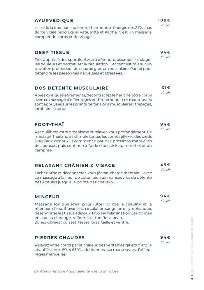 Carte Spa Vernet-les-Bains 2025 du 9 décembre au 31 décembre 2025 - Catalogue page 9