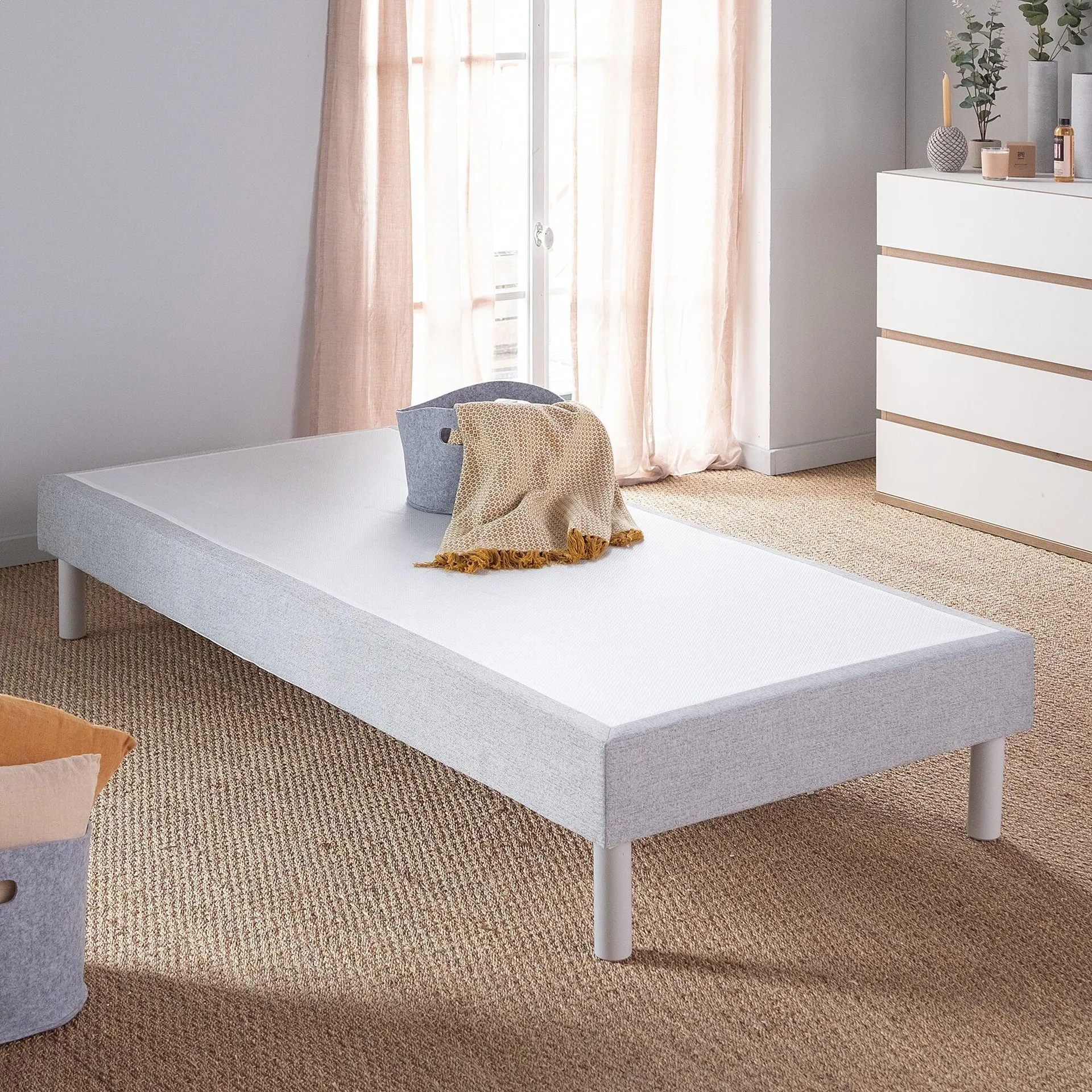 Sommier tapissier 90x200cm - gris clair