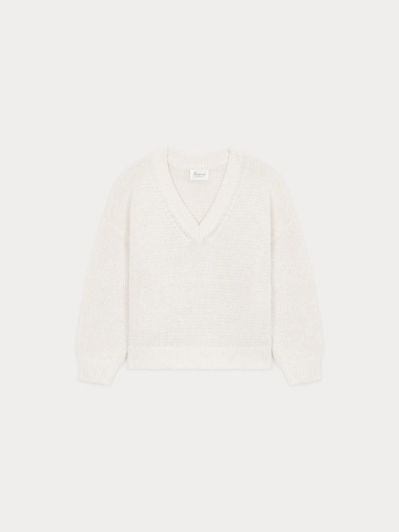 Pull en maille chunky col V en coton blanc