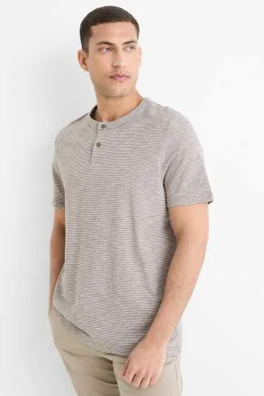 Henley top - striped - textured