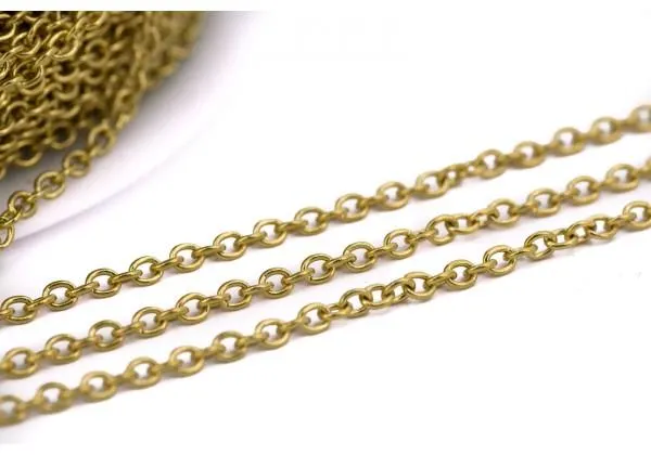 Chaîne Maille Forçat en Acier Inoxydable - Dim. : 2 x 2,5 x 0,5 mm - Couleur Doré (Vendue au mètre)