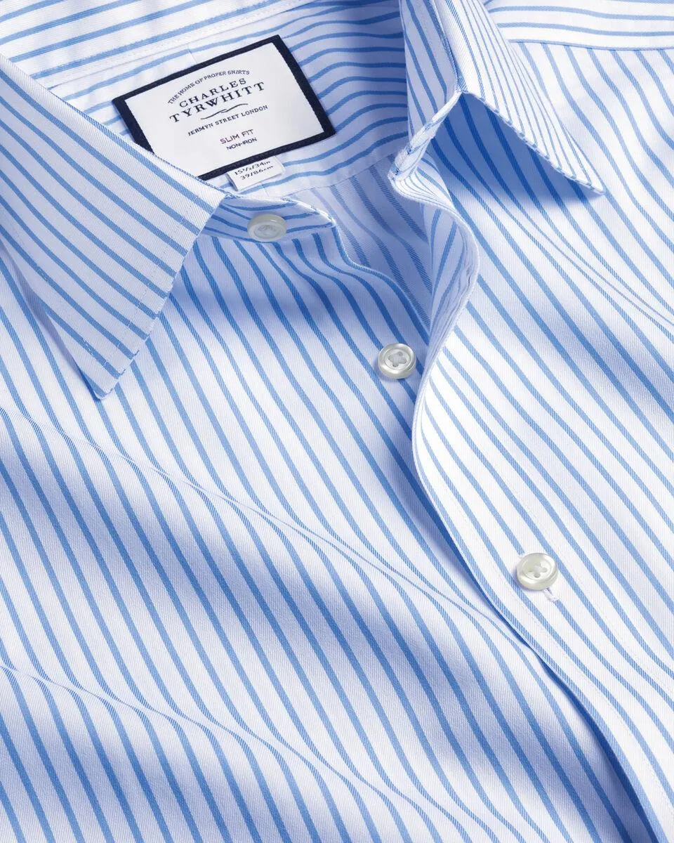 Non-Iron Twill Stripe Shirt - Cornflower Blue