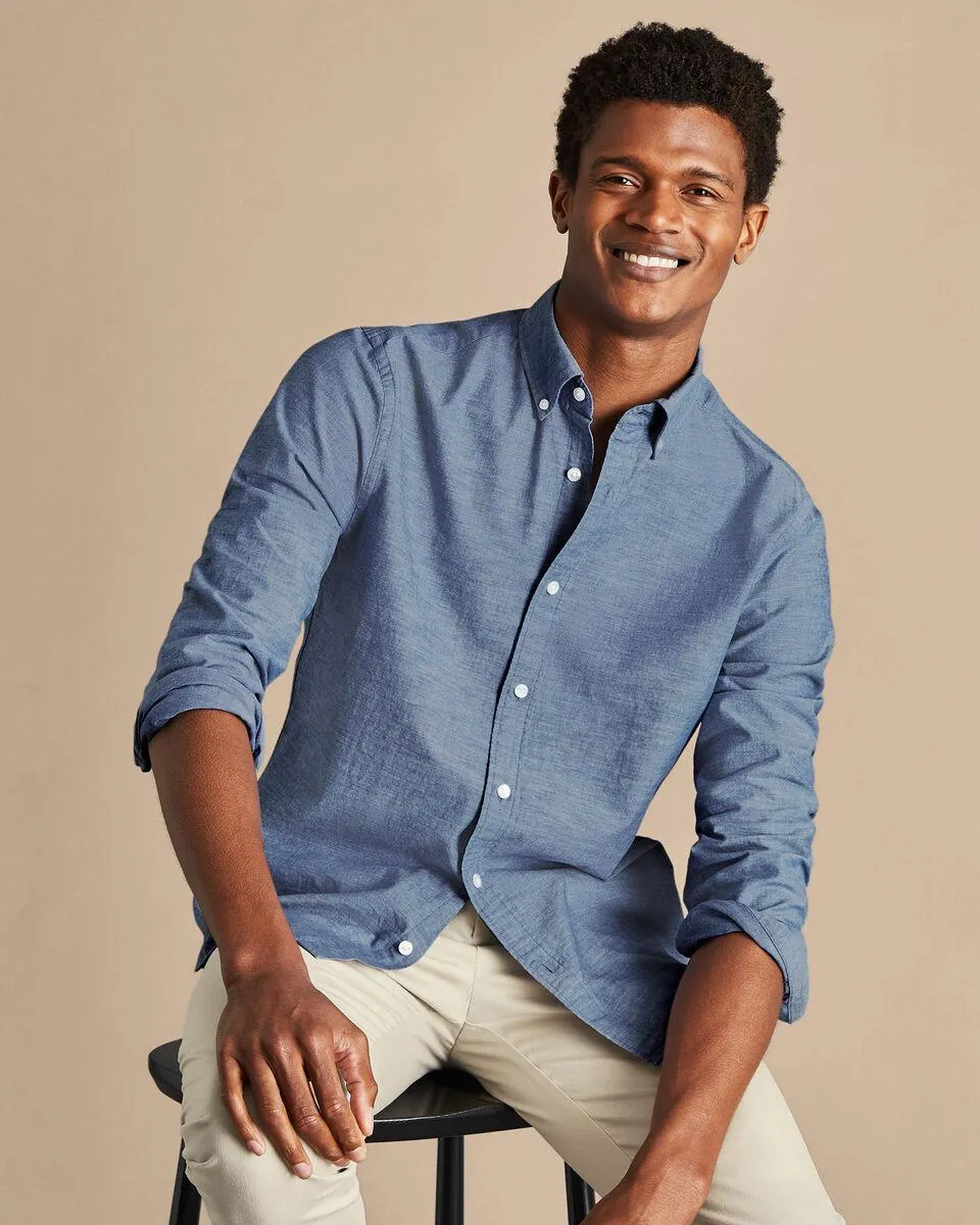 Button-Down Collar Chambray Shirt - Indigo Blue
