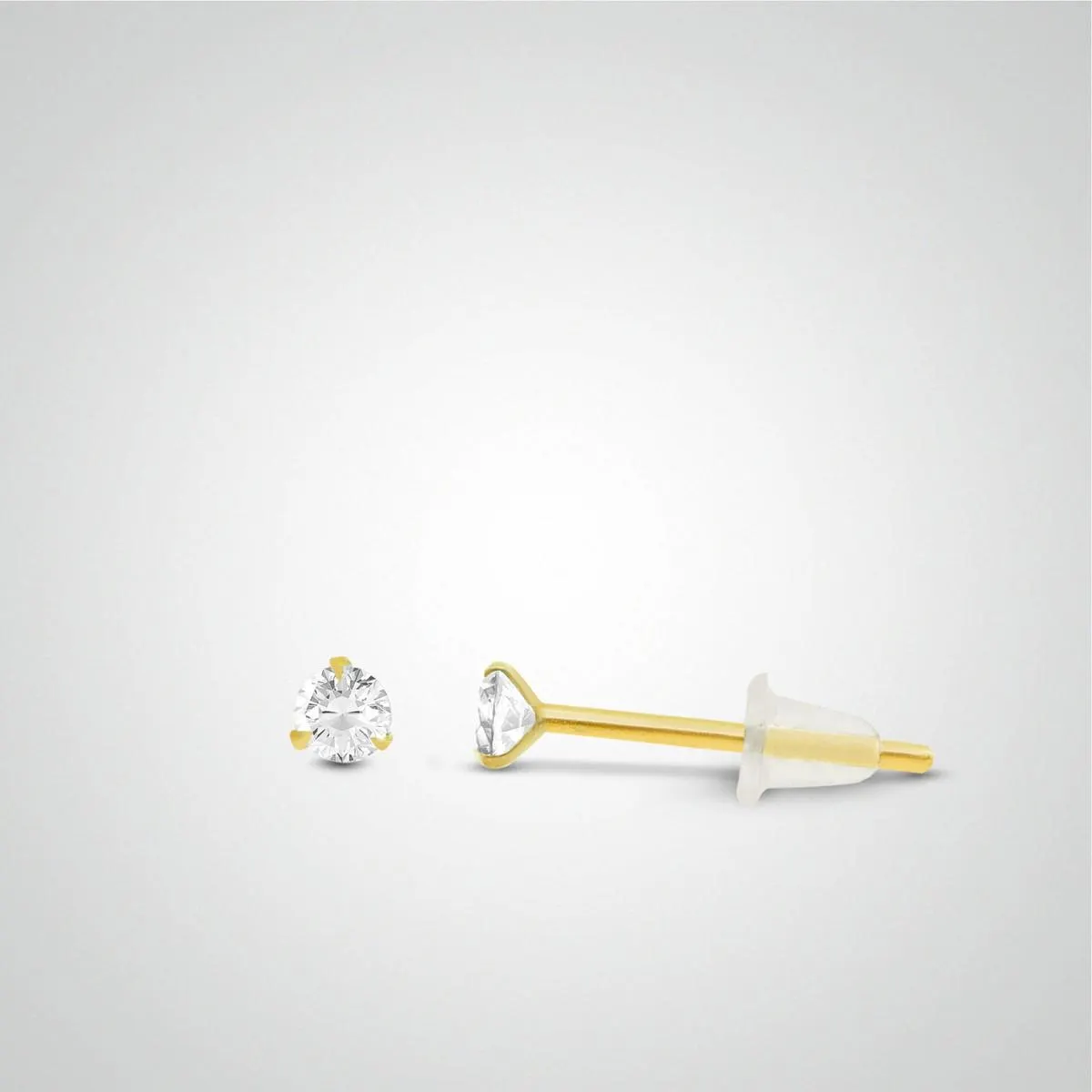 Boucle d'oreille en or jaune avec zircon blanc de 3mm (vendue à l'unité/non à la paire)