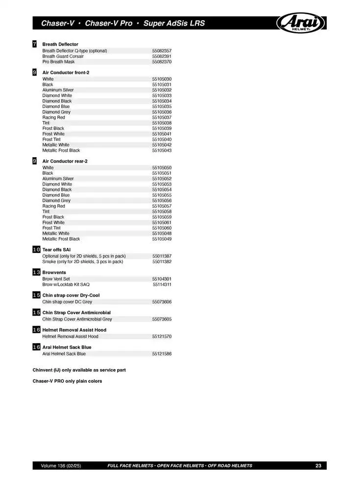 ARAI Parts Book 2025 du 21 février au 31 décembre 2025 - Catalogue page 23