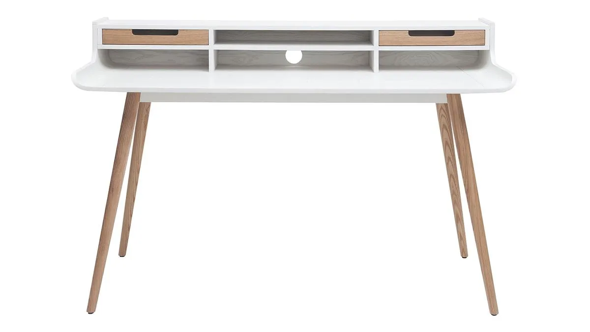 Bureau avec rangements scandinave blanc et bois clair L140 cm OPUS
