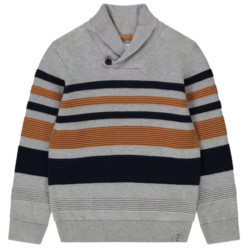 Pull rayé col châle en tricot fantaisie pour garçon