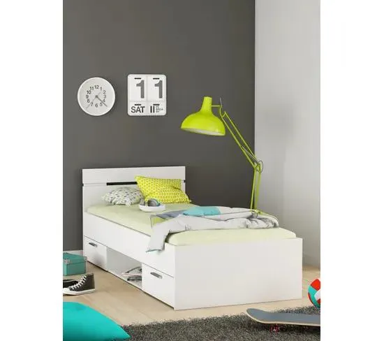 Lit 90x200 cm avec rangements MICHIGAN Blanc