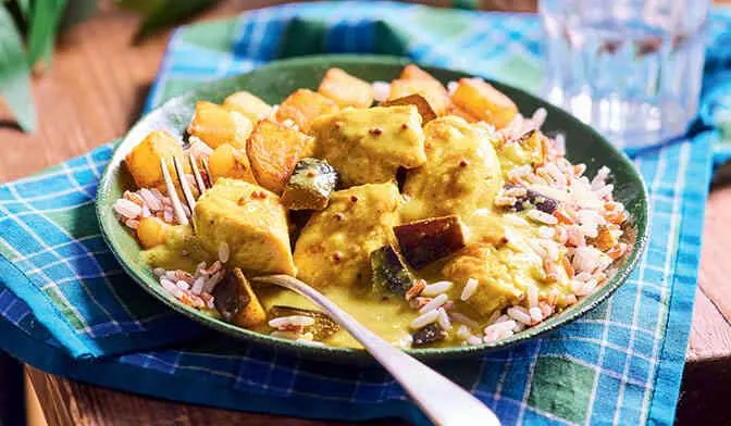 Colombo de poulet, riz, sce lait de coco, poulet