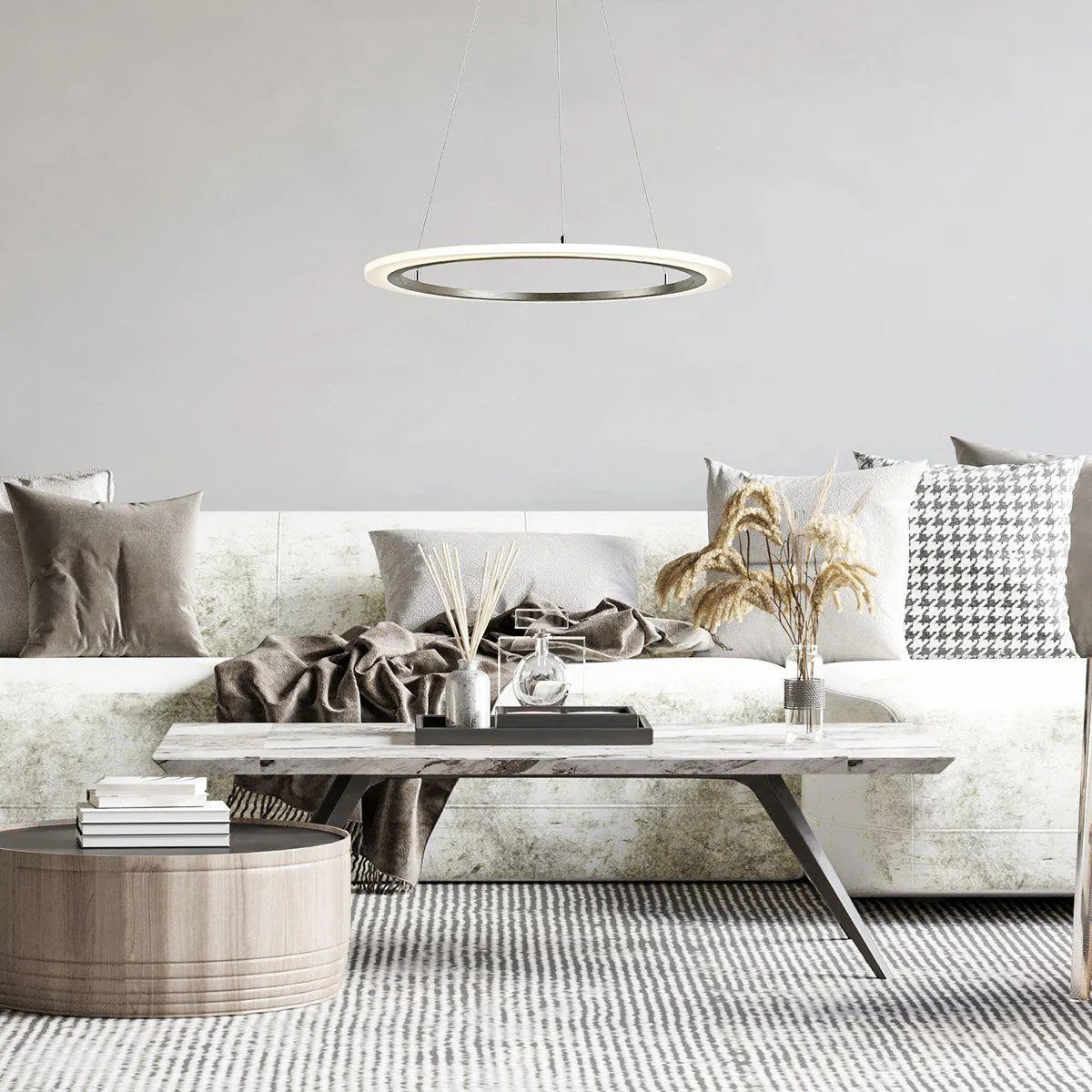 Suspension LED HOOP (26W) en métal brossé gris