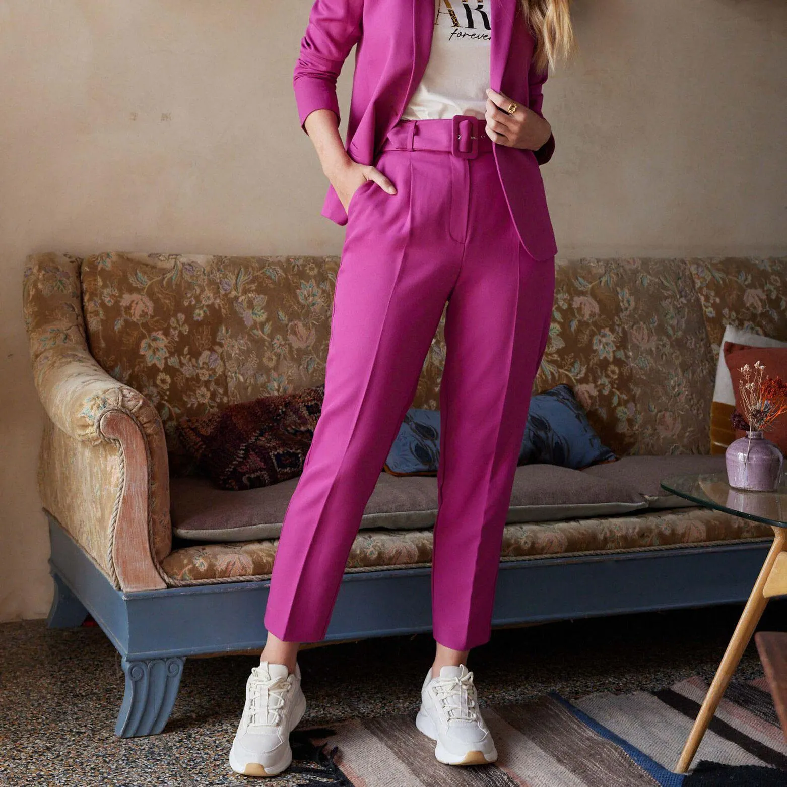 Pantalon à pinces fushia