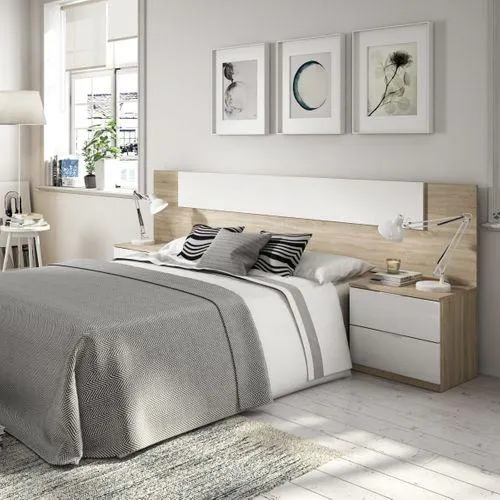 Tête de lit 2 chevets 4 tiroirs LINEA blanc