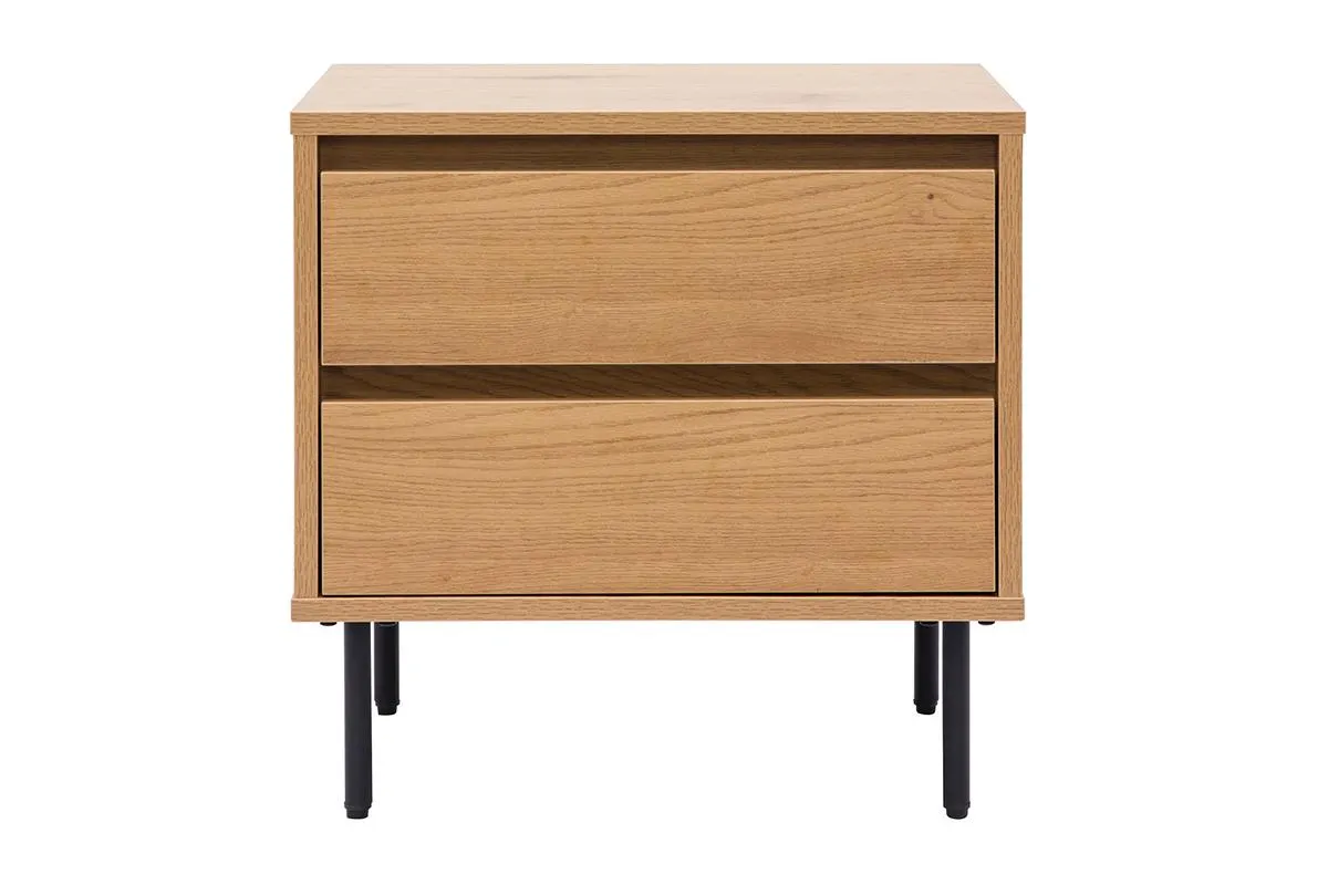 Table de chevet avec rangements 2 tiroirs finition bois clair chêne L50 cm ARAGON