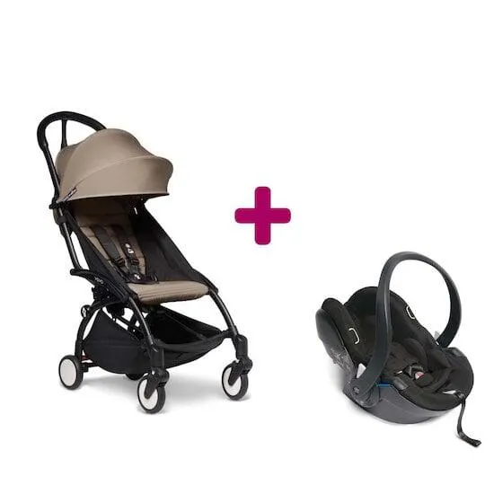 Pack poussette YOYO² chassis noir + coque yoyo + pack 6+ taupe de BABYZEN