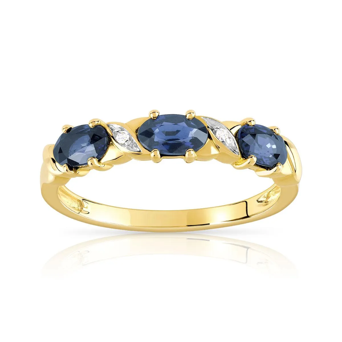 Bague or 375 2 tons saphirs ovales et diamants