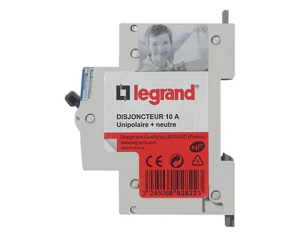 Disjoncteur Phase + Neutre - 10A - bornes à vis - 1 module - Legrand