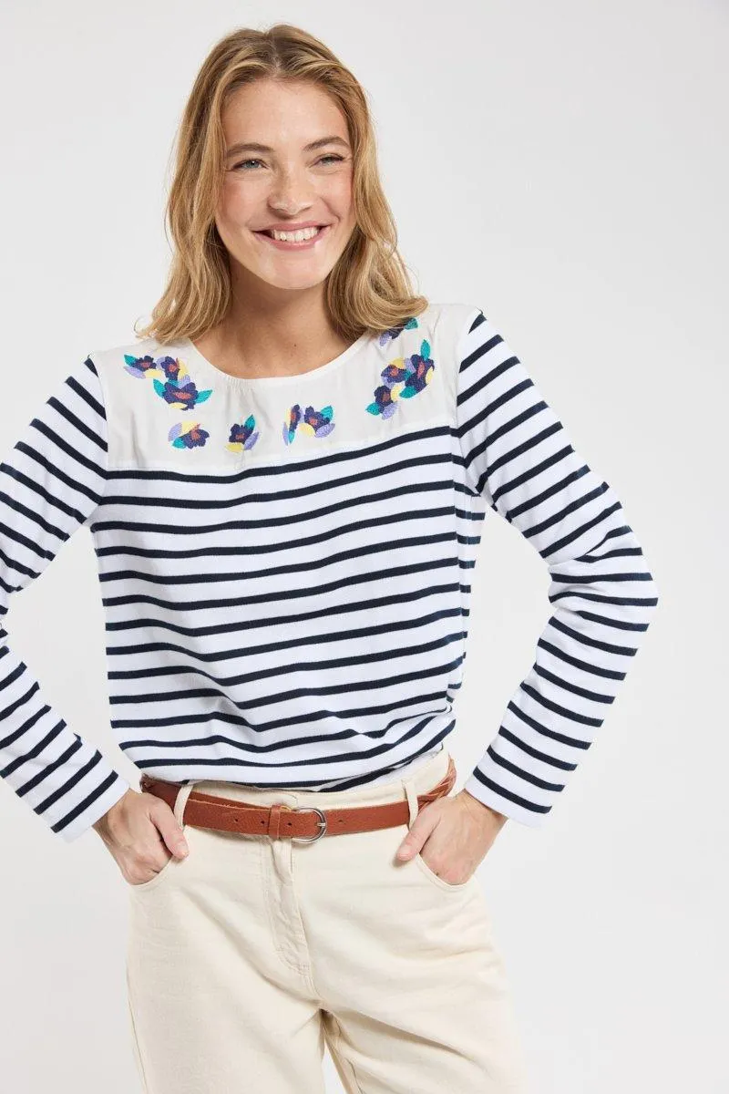 Marinière brodée Blanche - coton léger