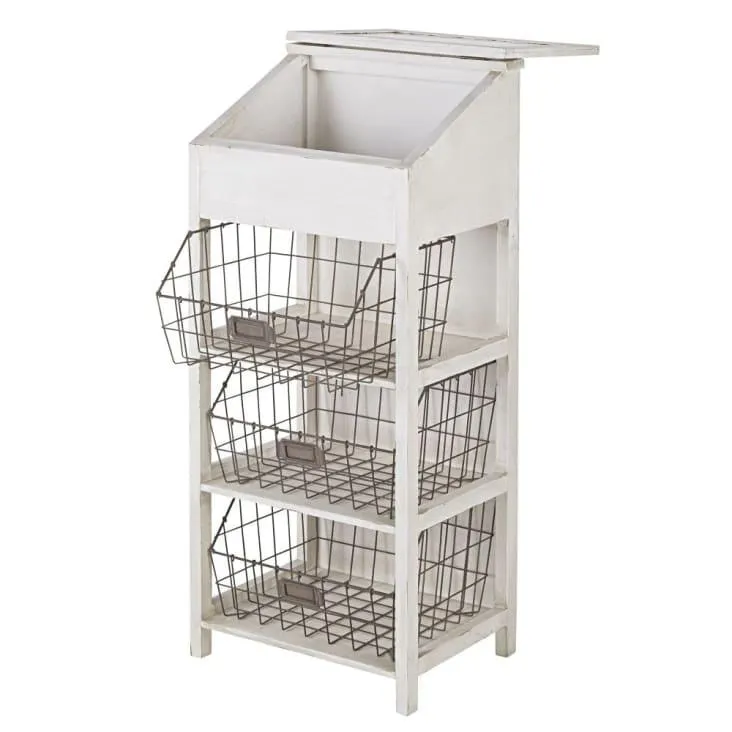 MANOU - Mobiletto contenitore in legno di abete bianco e cesti in metallo