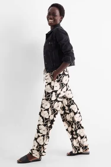 Cloth trousers - mid-rise waist - palazzo - floral
