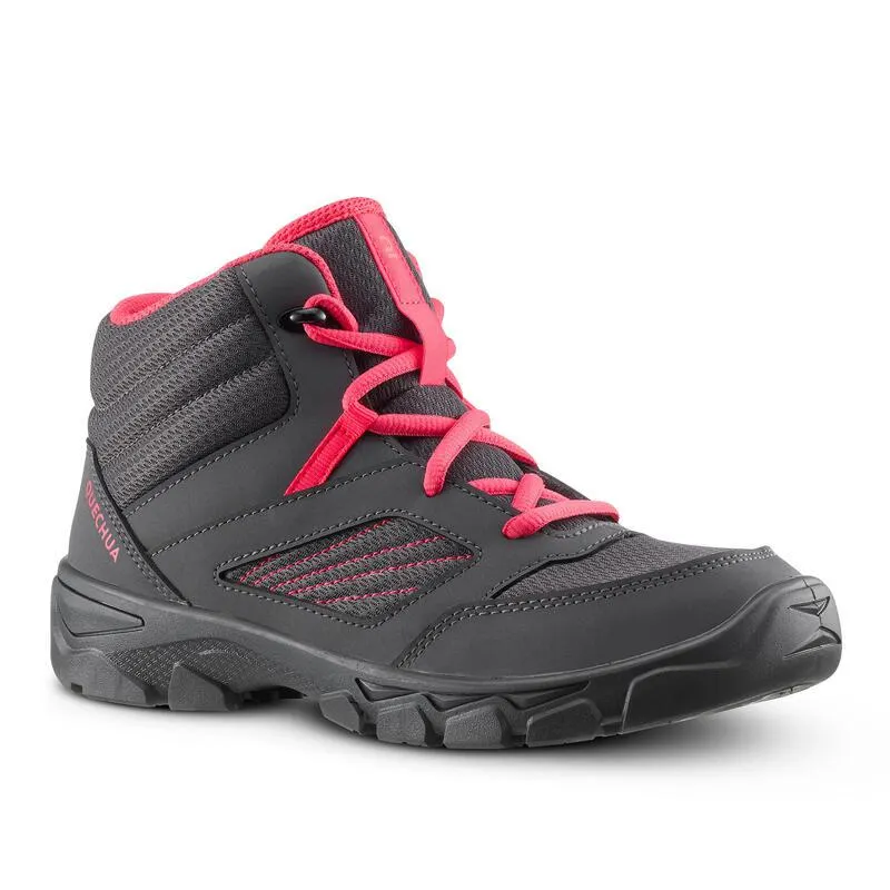 Chaussures de randonnée enfant avec lacets MH100 MID grise foncée du 35 AU 38