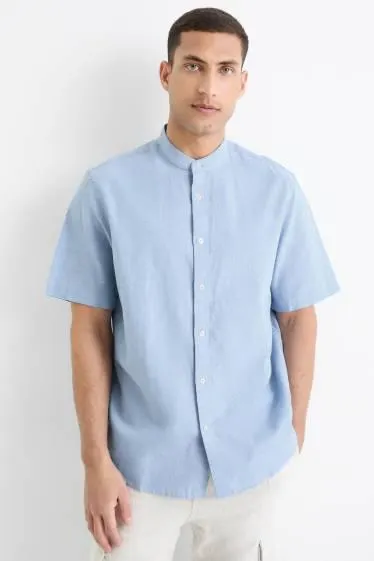 Shirt with linen content - regular fit - band collar