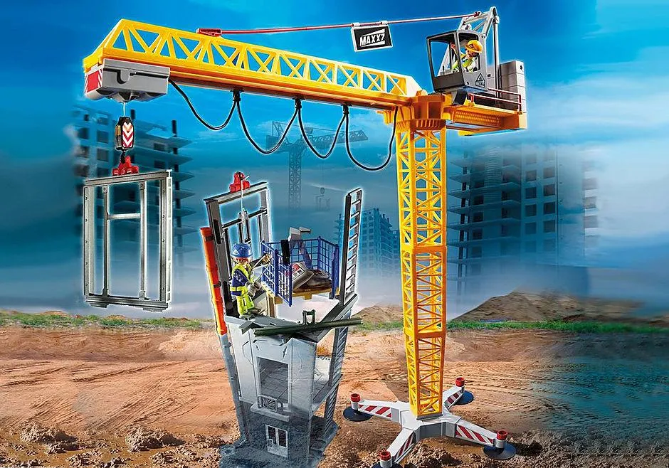 Grue radio-commandée avec mur de construction