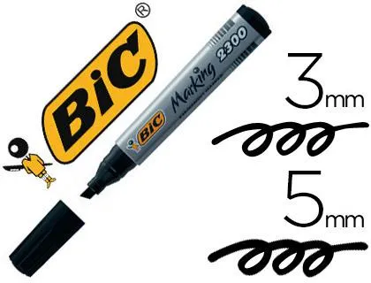 MARQUEUR BIC PERMANENT MARKING 2300 POINTE BISEAUTÉE TRACÉ 3/5MM CORPS PLASTIQUE ENCRE BASE ALCOOL COLORIS NOIR