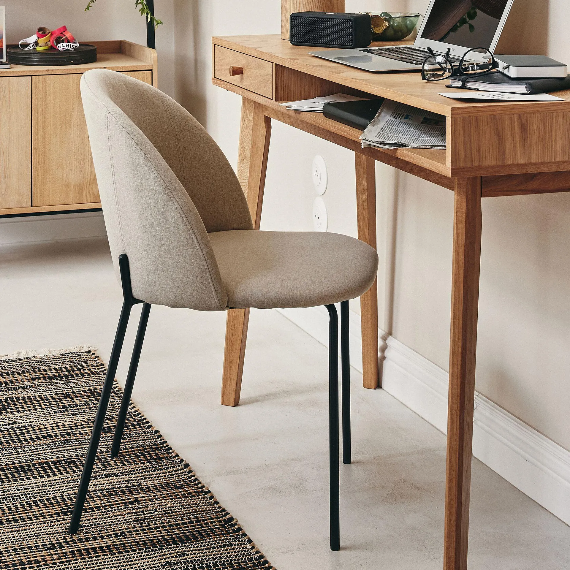 Chaise ronde en tissu - beige roucas