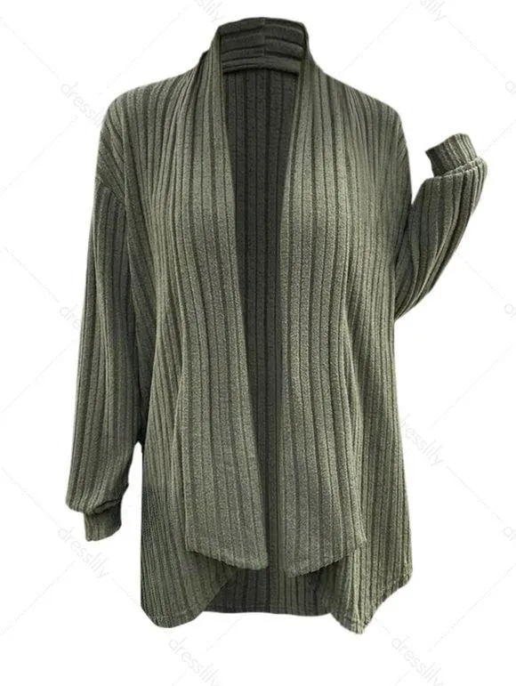 Haut Long Côtelé Texturé Ouvert en Avant à Goutte Epaule en Couleur Unie