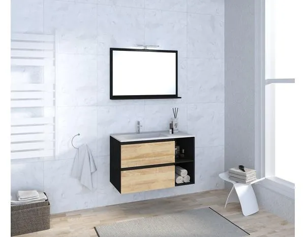 Ensemble meuble + vasque + miroir + applique LED "Hera"