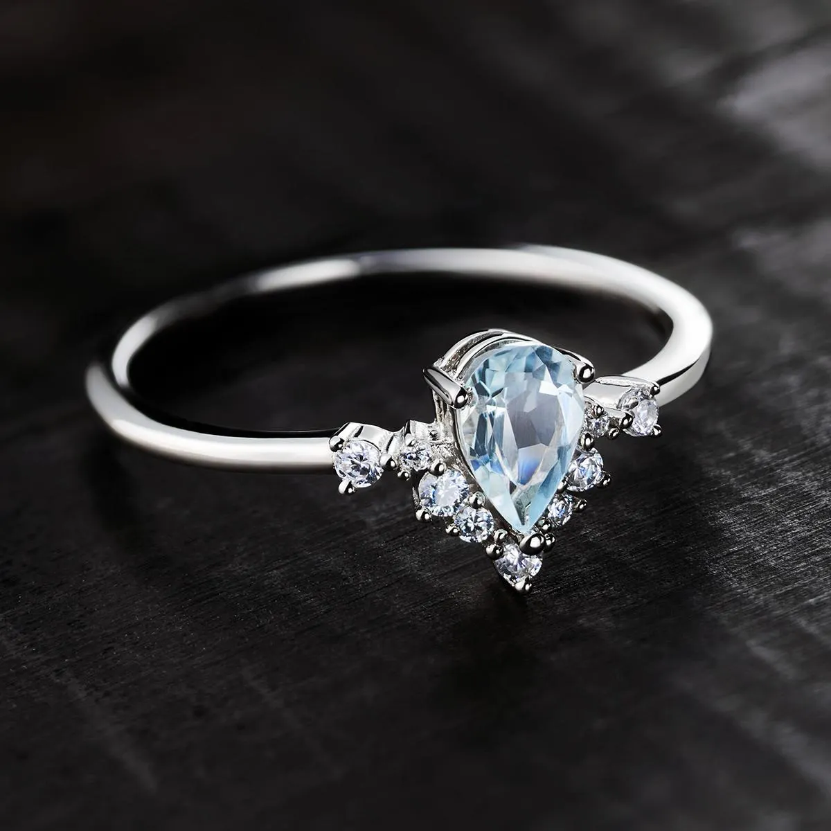 Bague argent 925 aigue marine et zirconias