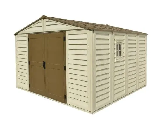 Abri PVC Woodstyle PREMIUM - 10,56m² - Kit fondation + 1 fenêtre - Beige Duramax