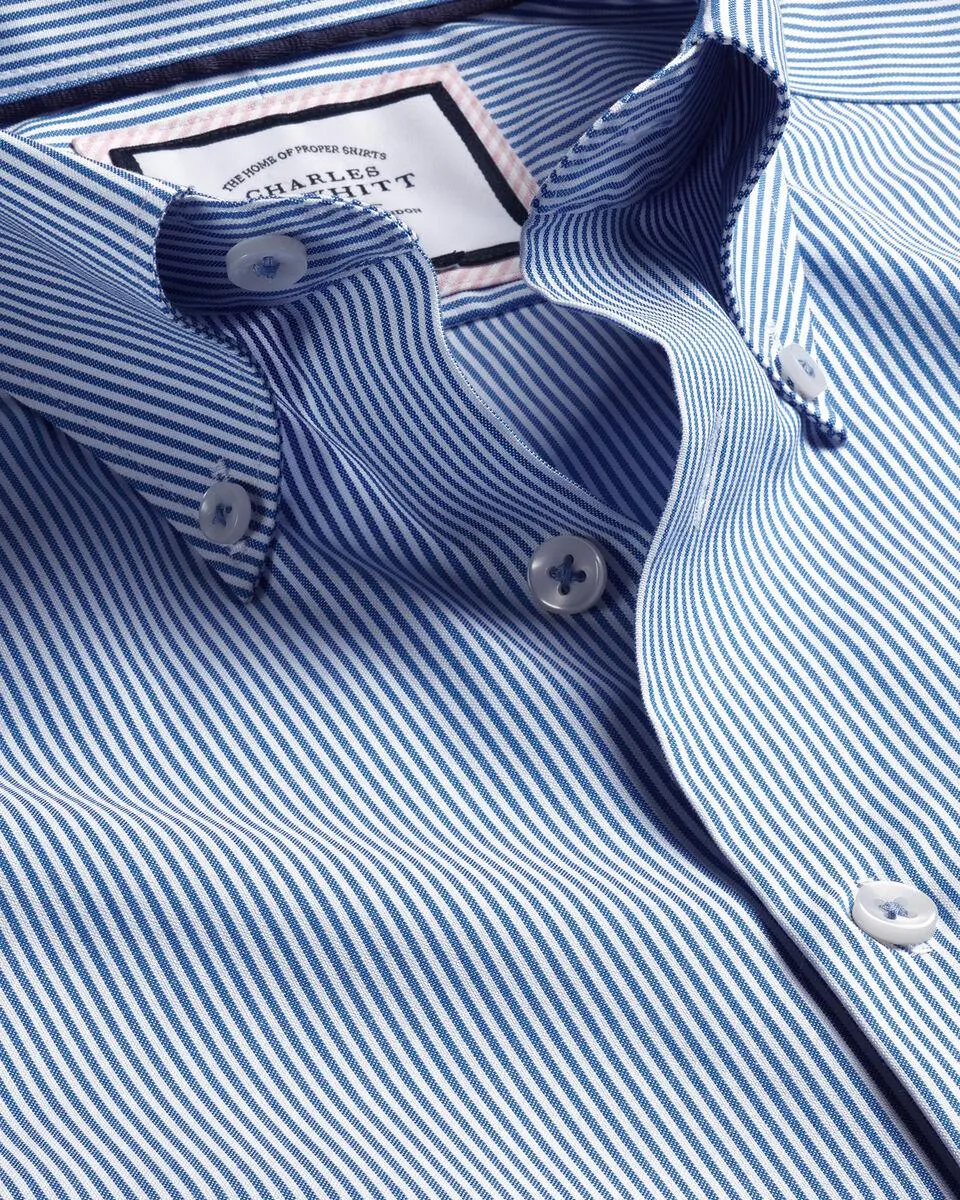 Button-Down Collar Non-Iron Stripe Shirt - Cobalt Blue