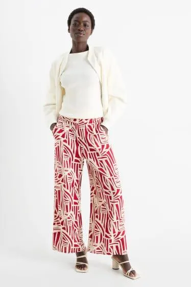 Cloth trousers - high waist - wide leg - patterned