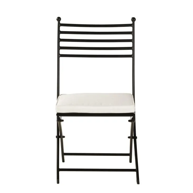 2 sillas de jardín plegables de acero negro y cojines blanco roto