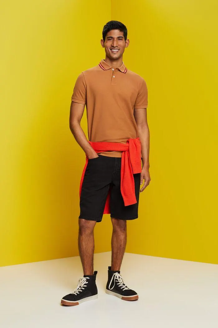 Polo en maille piqué à paillettes, 100 % coton