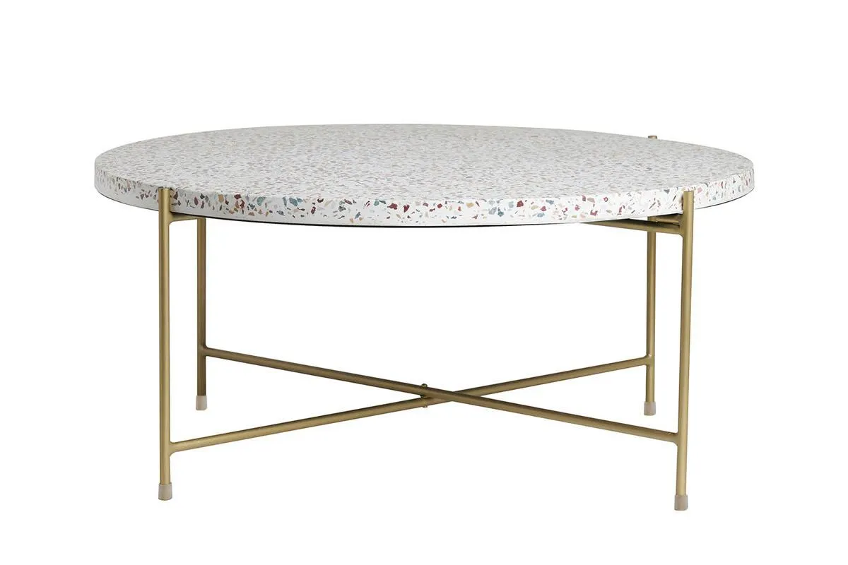 Table basse ronde design en terrazzo et métal doré D81 cm MEZZO