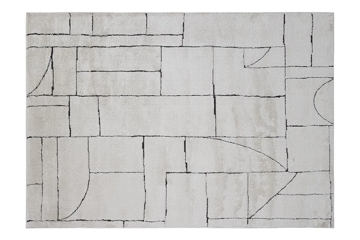 Tapis rectangulaire à motifs géométriques blanc cassé et noir 160 x 230 cm ENVY