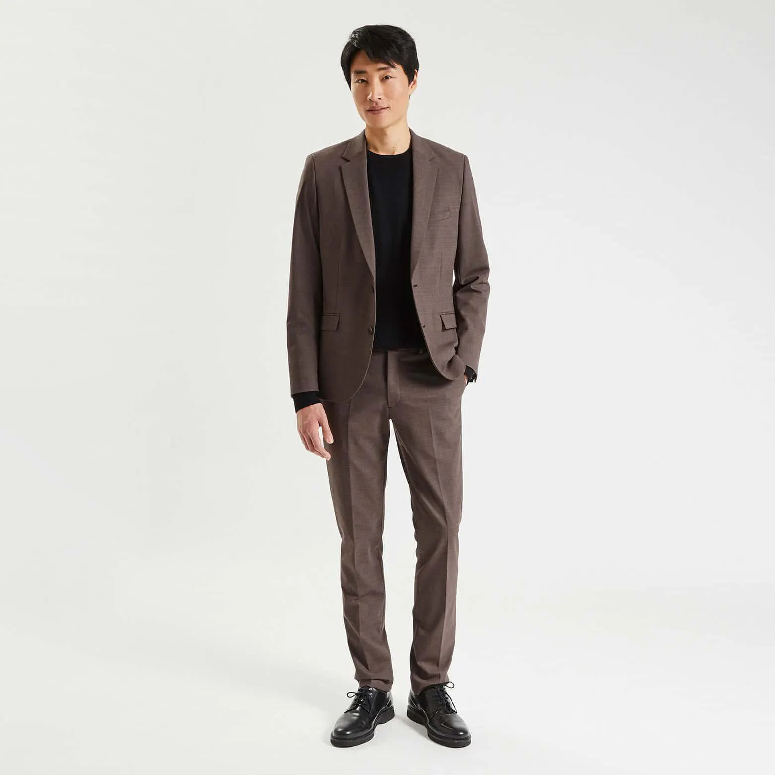 Costume 2 pièces unie slim - Marron