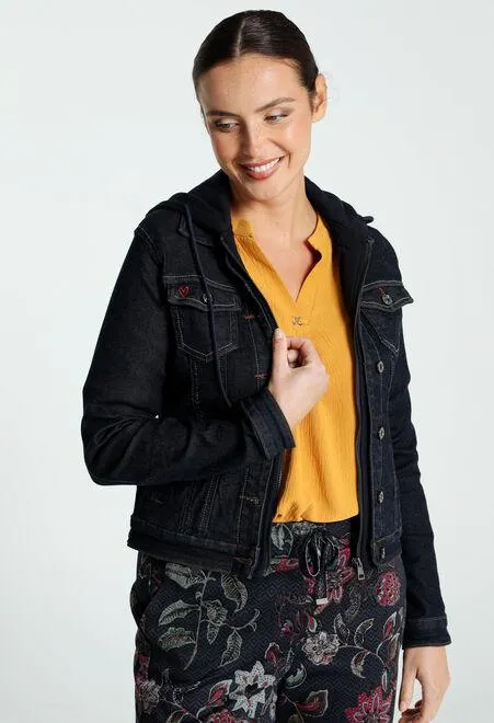 Veste dénim à capuche petit cœur