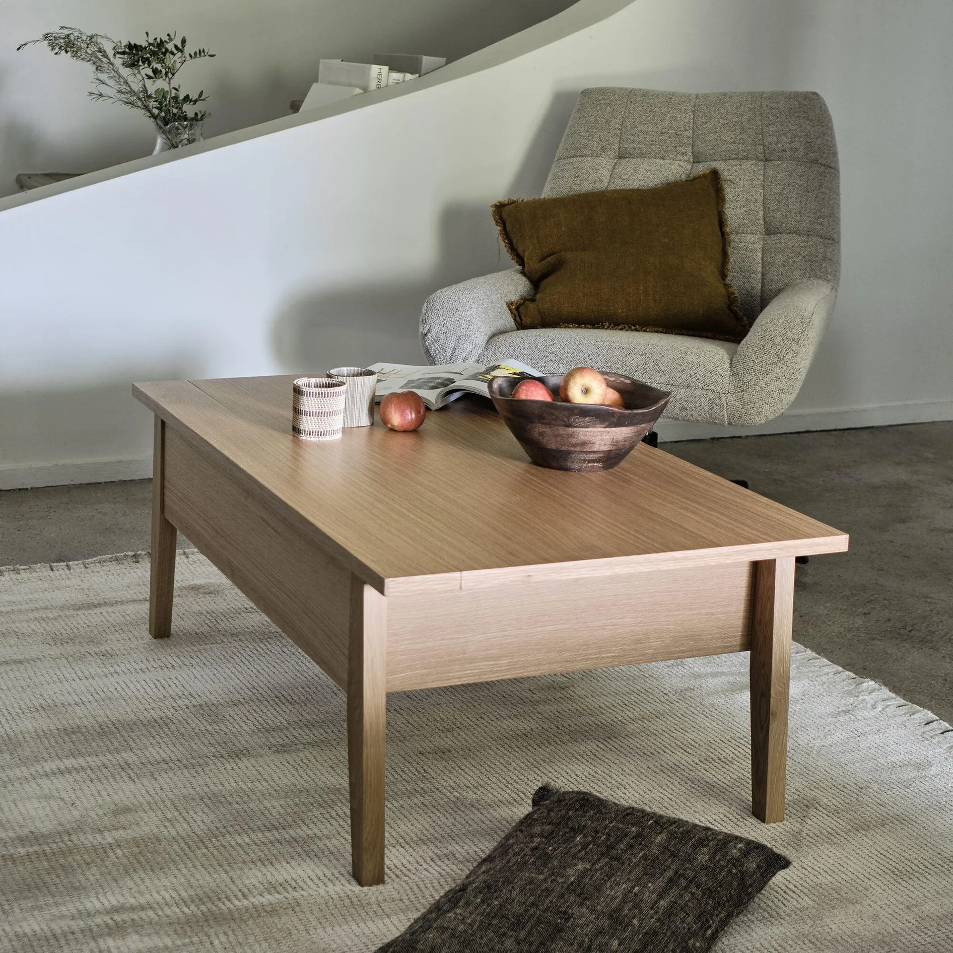 Table basse en bois avec plateau relevable - naturel