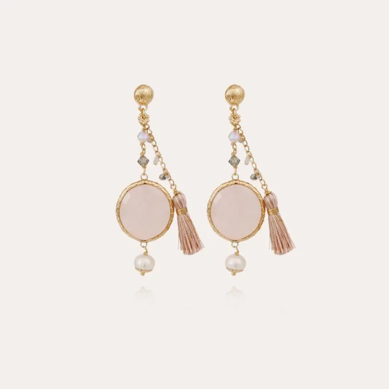 Serti Pondicherie earrings small size gold - Pink Quartz